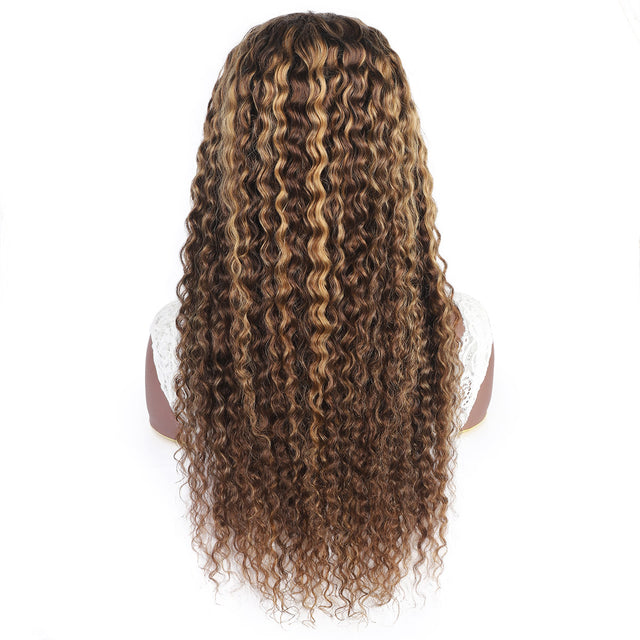 Curly Curly Perücke 13x4 Perücken Spitze 100% Haar Remy Natural - P4/27 Blonde Honig