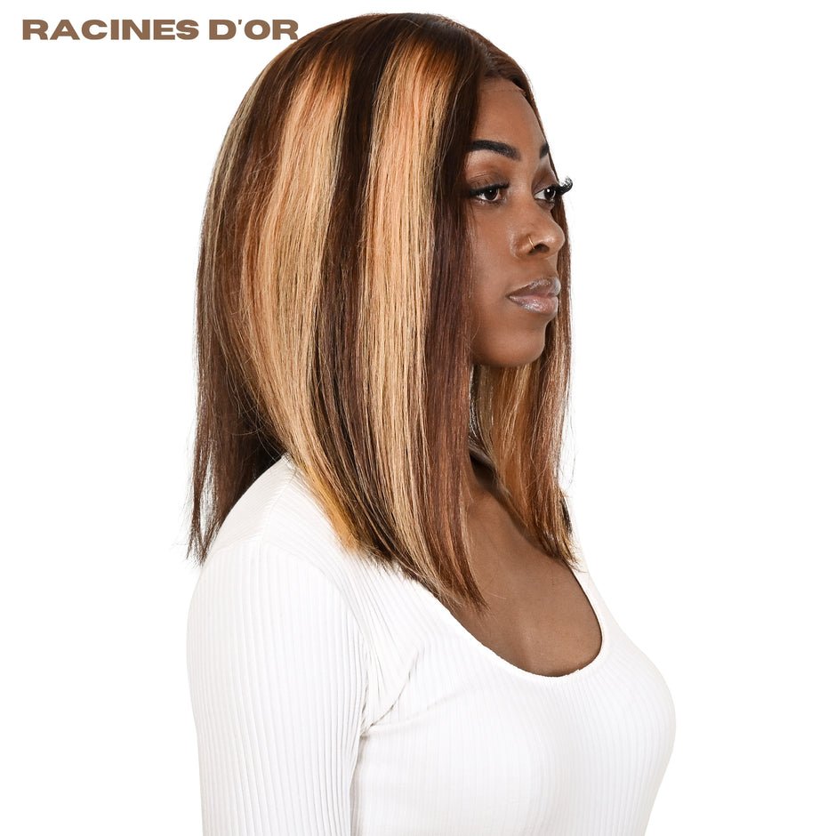 Glatte quadratische Perücke ohne Kleber # Spitze 13x4 & 100% Natural Remy Hair & Color P4/27 Blondem Honig