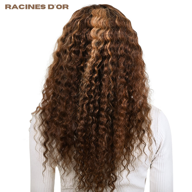 Curly Perücke (lockig) ohne Kleber # Spitze 13x4 & 100% Haar Remy Natural & Color P4/27 Blonde Honig