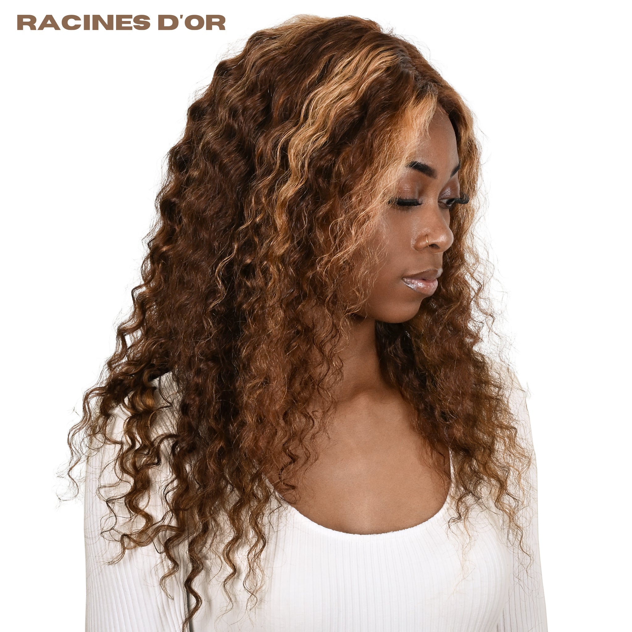 Curly Perücke (lockig) ohne Kleber # Spitze 13x4 & 100% Haar Remy Natural & Color P4/27 Blonde Honig