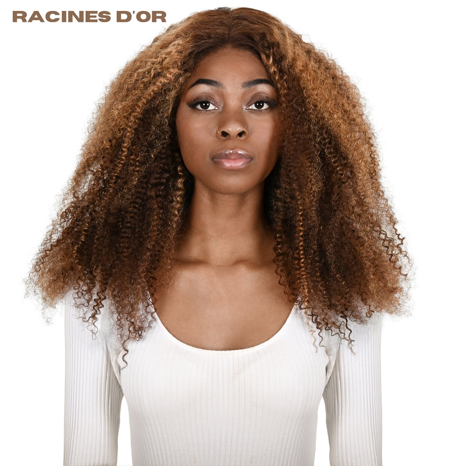 Curly Perücke (versauter Curly) # 5x5 & 100% Natural Remy Hair & Color P4/27 Blonde Honig