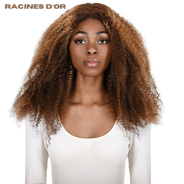 Curly Perücke (versauter Curly) # 5x5 & 100% Natural Remy Hair & Color P4/27 Blonde Honig