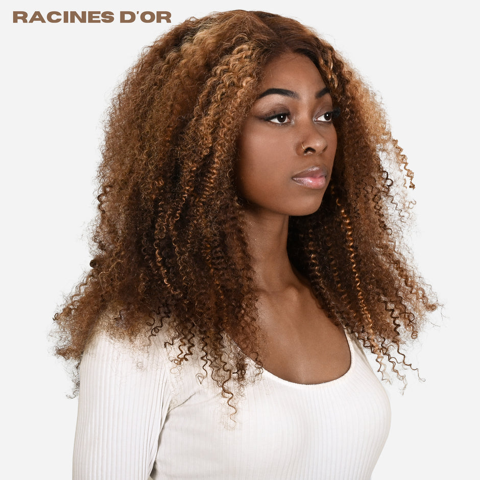 Curly Perücke (versauter Curly) # 5x5 & 100% Natural Remy Hair & Color P4/27 Blonde Honig
