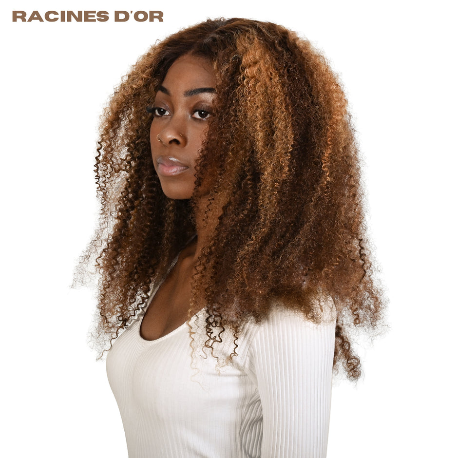 Curly Perücke (versauter Curly) # 5x5 & 100% Natural Remy Hair & Color P4/27 Blonde Honig