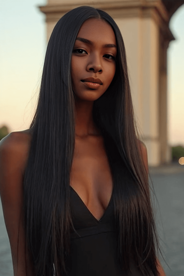 Glatte Perücke ohne Kleber # Spitze 13x4 & 100% Haar Remy Natural & Color Natural Black