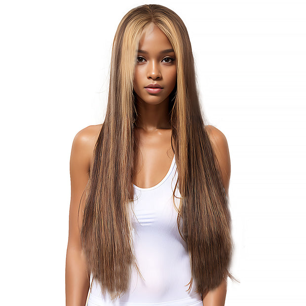 Glatte Perücke ohne Kleber # Spitze 13x4 & 100% Haar Remy Natural & Color P4/27 Blonde Honig
